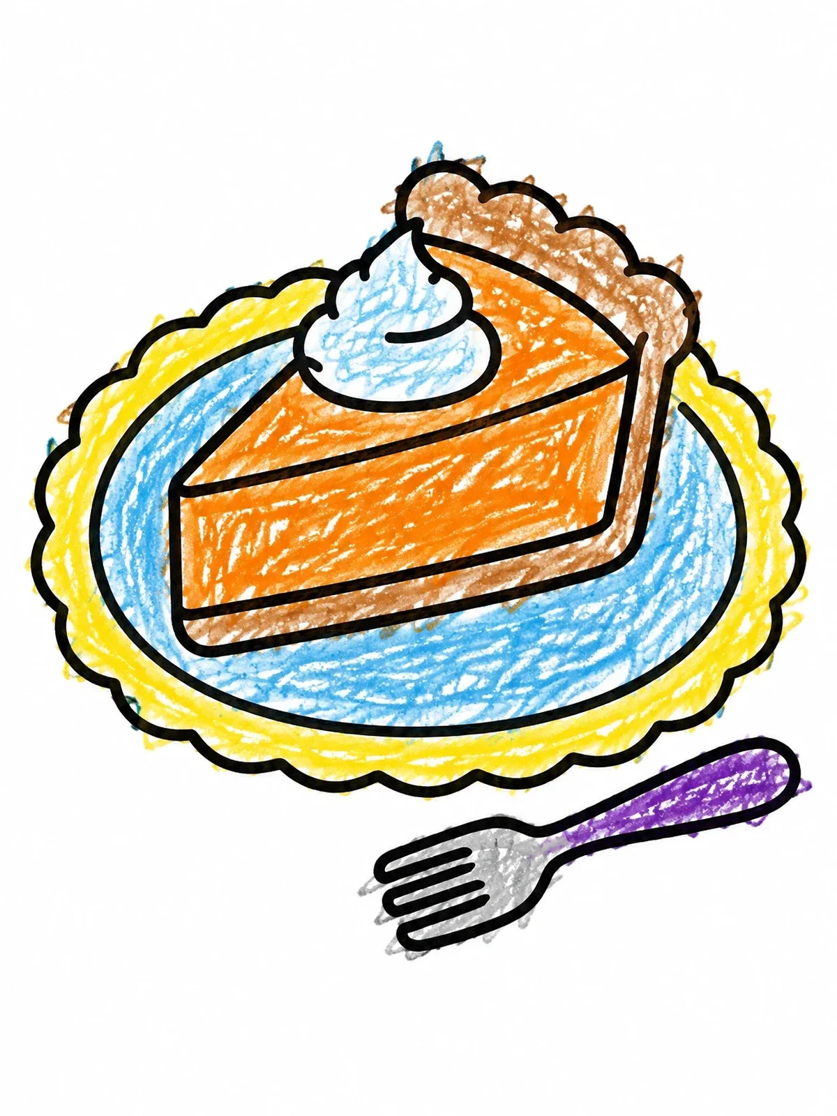 Colored example of the Slice Of Pumpkin Pie With Fork coloring page