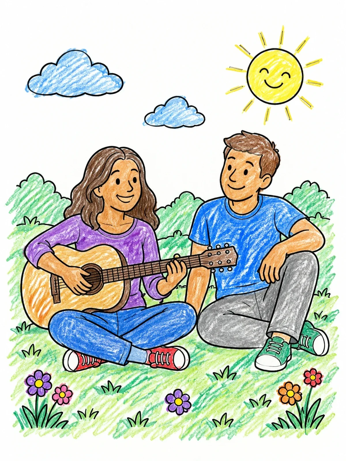 Colored example of the Acoustic Music In The Meadow coloring page
