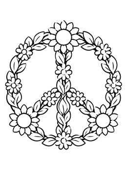 Free printable Floral Sixties Peace Sign Wreath coloring page