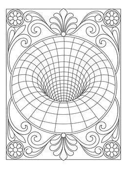 A mesmerizing optical vortex in this the 60s coloring page with ornamental borders.
