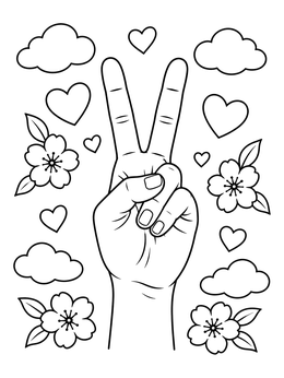 Free printable Retro Peace Sign With Flowers coloring page