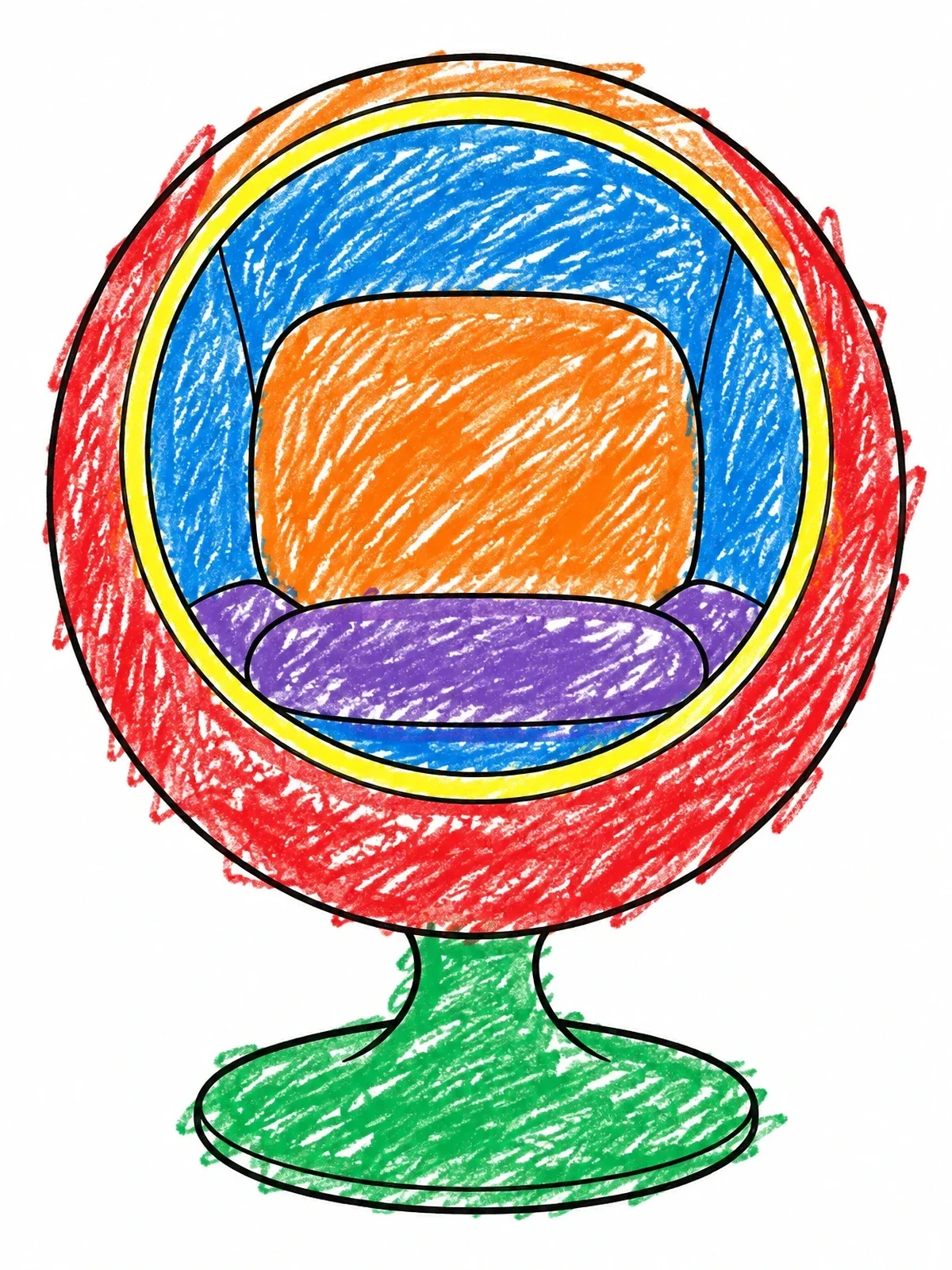 Colored example of the Retro Sixties Ball Chair coloring page