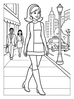 Free printable Sixties Mod Fashion On The City Street coloring page