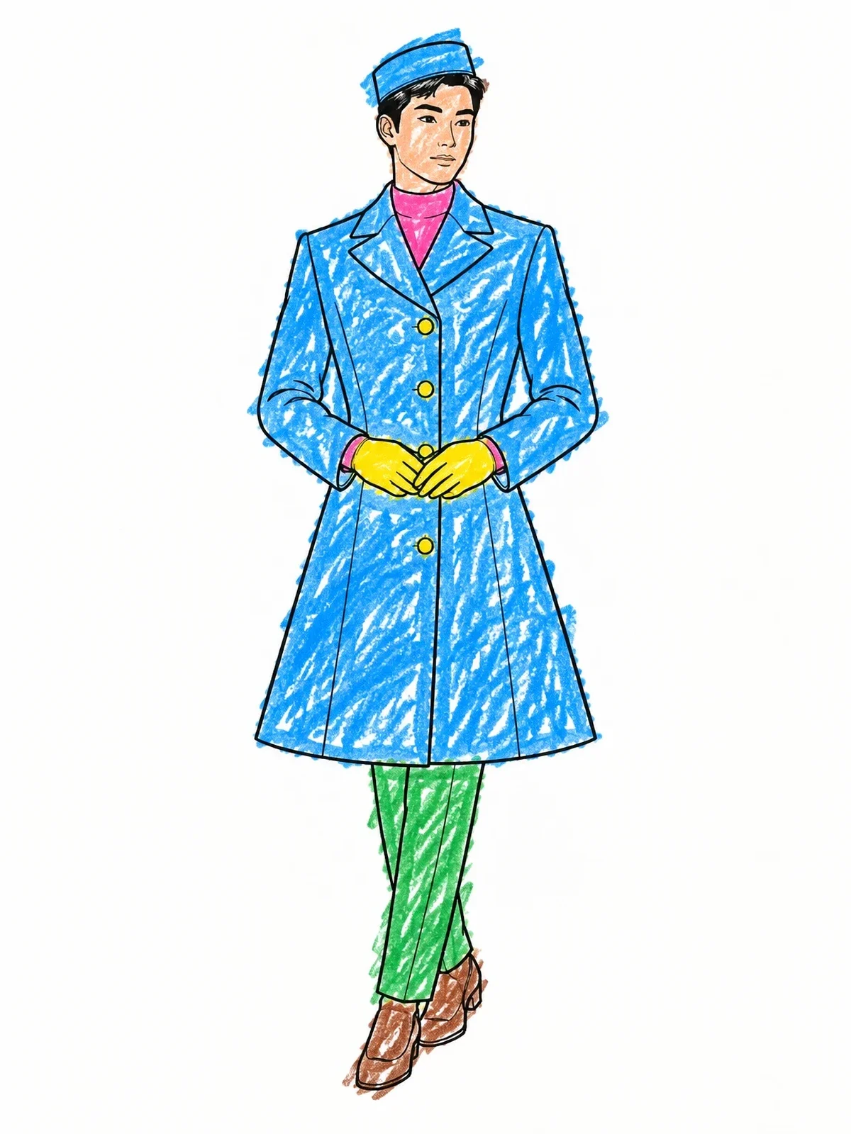 Colored example of the Sixties Tailored A Line Coat Model coloring page