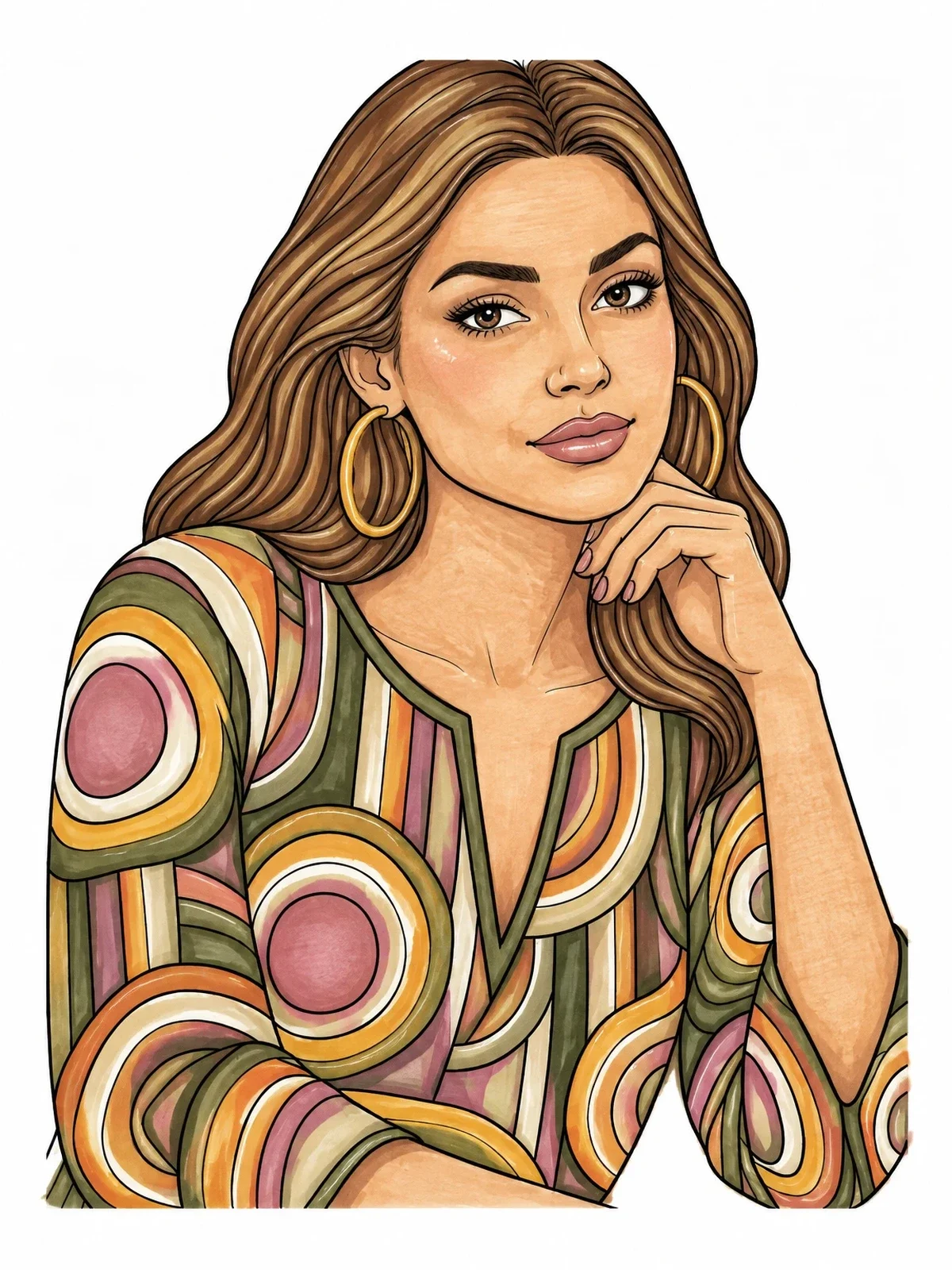 Colored example of the Sixties Woman In Op Art Tunic coloring page
