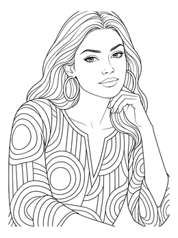 A stylish woman poses in this sixties-themed the 60s coloring page with retro patterns.