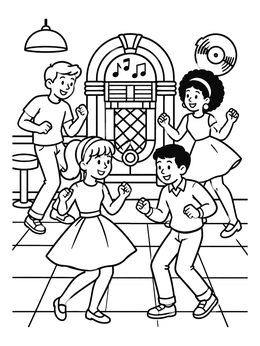 Free printable Teenagers Dancing By The Jukebox coloring page