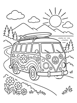 Free printable Vintage Floral Hippie Camper Van coloring page