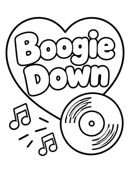 Free printable Boogie Down Vinyl Record And Heart coloring page