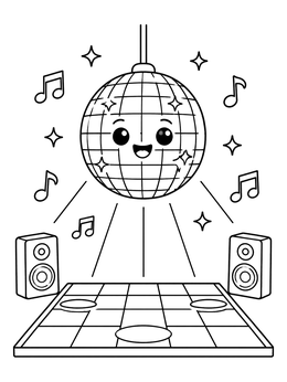 Free printable Cute Smiling Disco Ball And Dance Floor coloring page