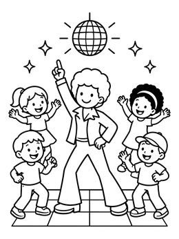 Free printable Fun Disco Dance Party With Children coloring page