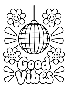 Free printable Good Vibes Retro Disco Ball coloring page