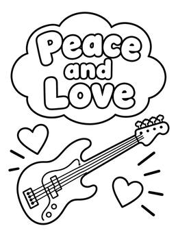 Free printable Peace And Love Bass Guitar coloring page