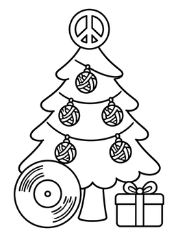 Free printable Retro Christmas Tree With Peace Sign coloring page