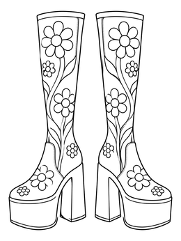 Pair of retro floral platform boots on this the 70s coloring page