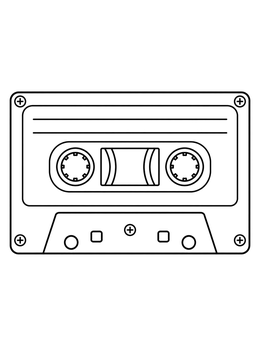 A retro cassette tape ready to fill with color on this the 70s coloring page.