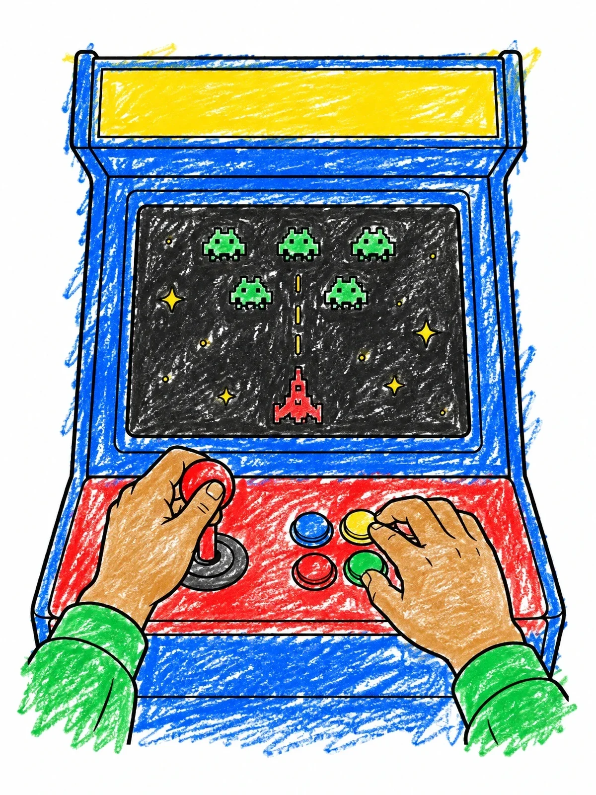 Colored example of the Arcade Video Game Machine Controls coloring page