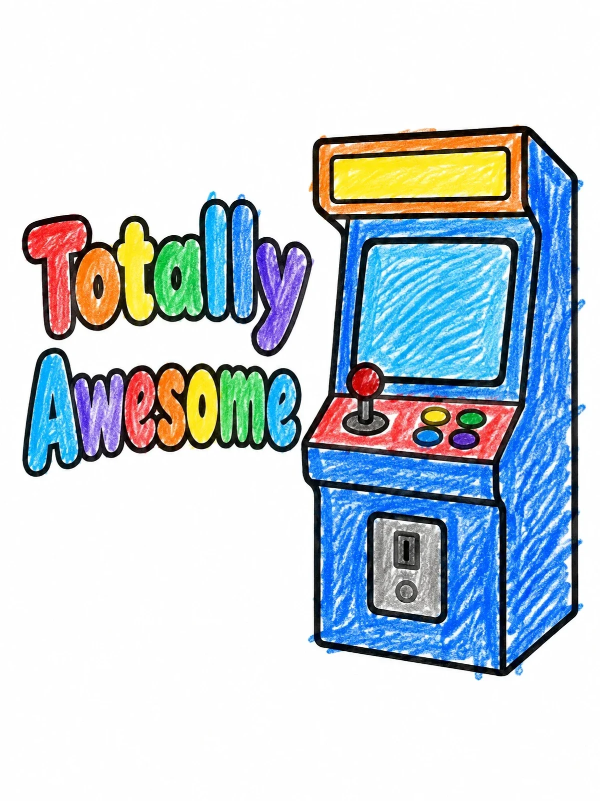Colored example of the Awesome Retro Arcade Machine coloring page