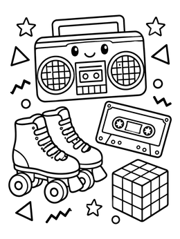 Free printable Cute Retro Eighties Doodles coloring page
