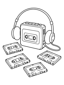 Free printable Retro Cassette Player With Headphones coloring page