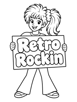 Free printable Retro Eighties Girl Holding Sign coloring page