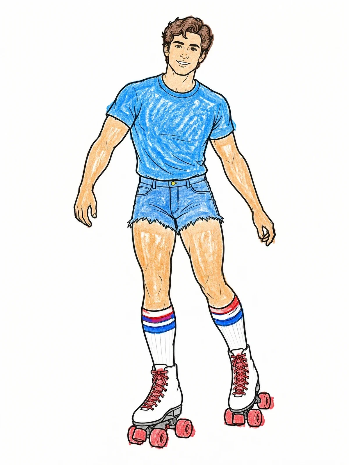 Colored example of the Retro Eighties Roller Skater coloring page