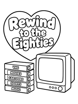 Free printable Rewind To The Eighties Television And Tapes coloring page