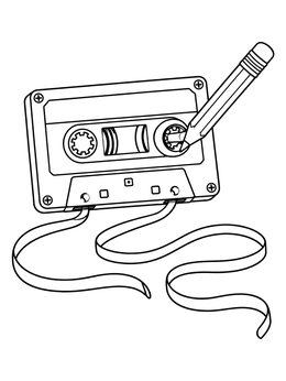 Free printable Cassette Tape Rewind With Pencil coloring page