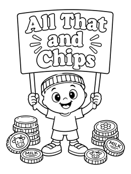 Free printable Child With Milk Caps And Sign coloring page