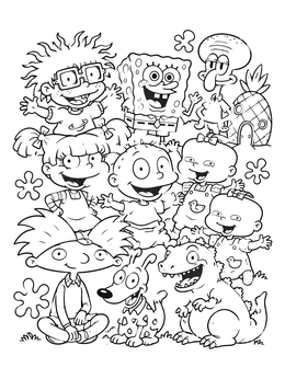 Free printable Classic 90s Cartoon Friends Collage coloring page