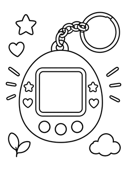Free printable Cute Digital Pet Keychain coloring page