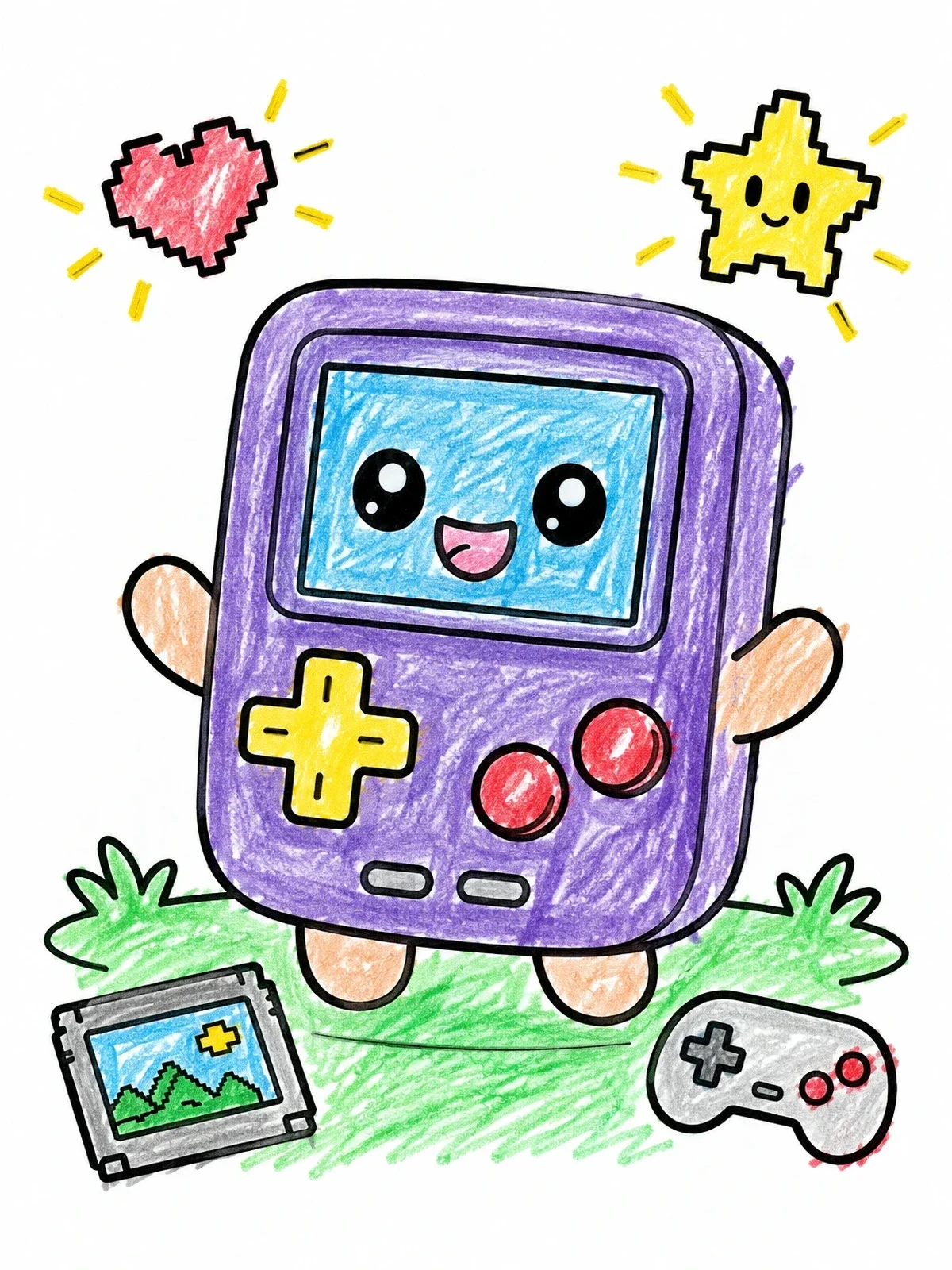 Colored example of the Cute Retro Handheld Video Game Console coloring page