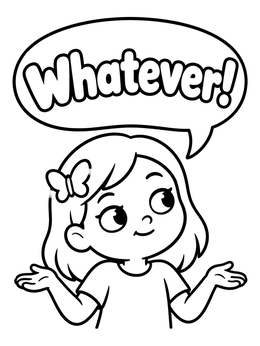 Free printable Girl With Butterfly Clip Saying Whatever coloring page