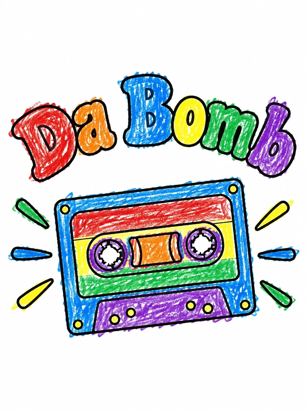 Colored example of the Retro Audio Cassette Tape coloring page