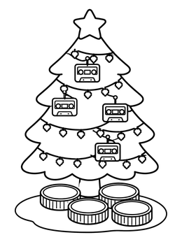 A festive tree with mini tapes in the 90s coloring page.
