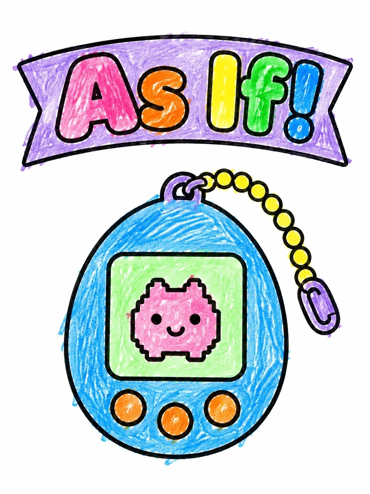 Colored example of the Retro Digital Pet Keychain coloring page