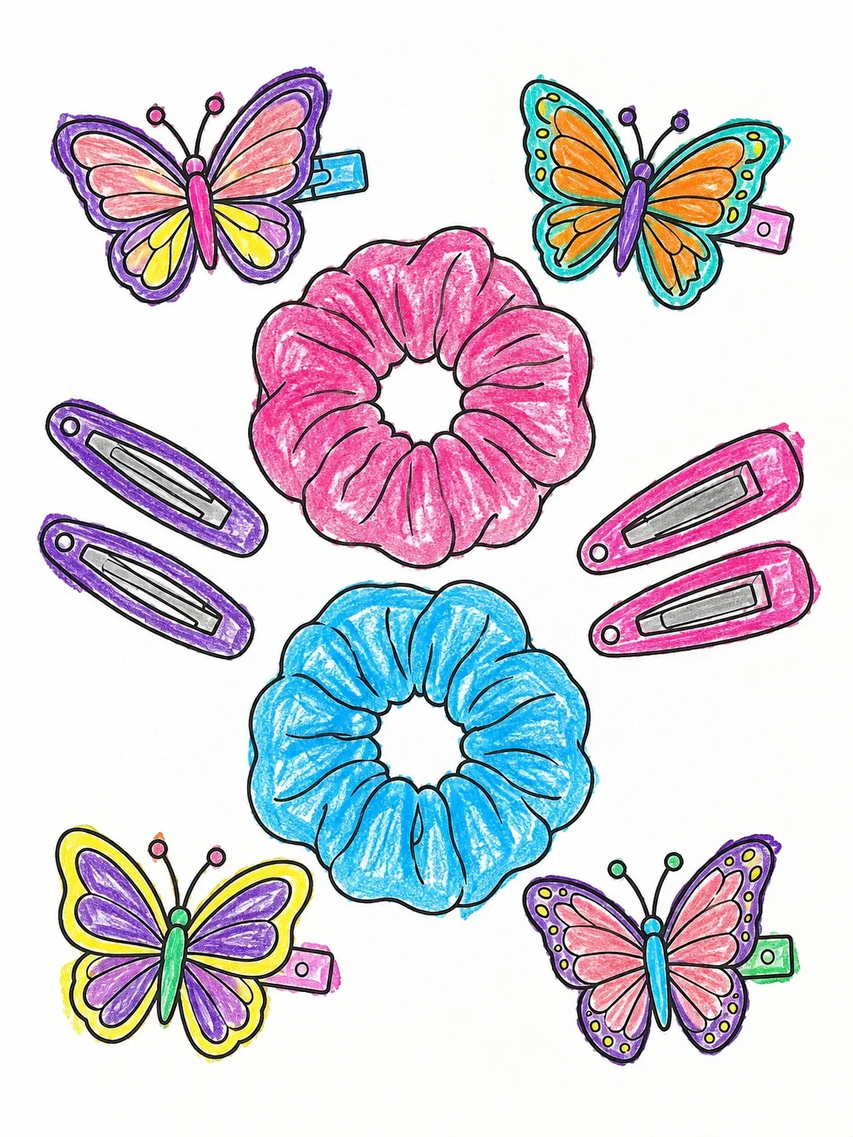 Colored example of the Retro Hair Accessories Pattern coloring page