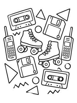 Free printable Retro Nineties Pattern And Gadgets coloring page