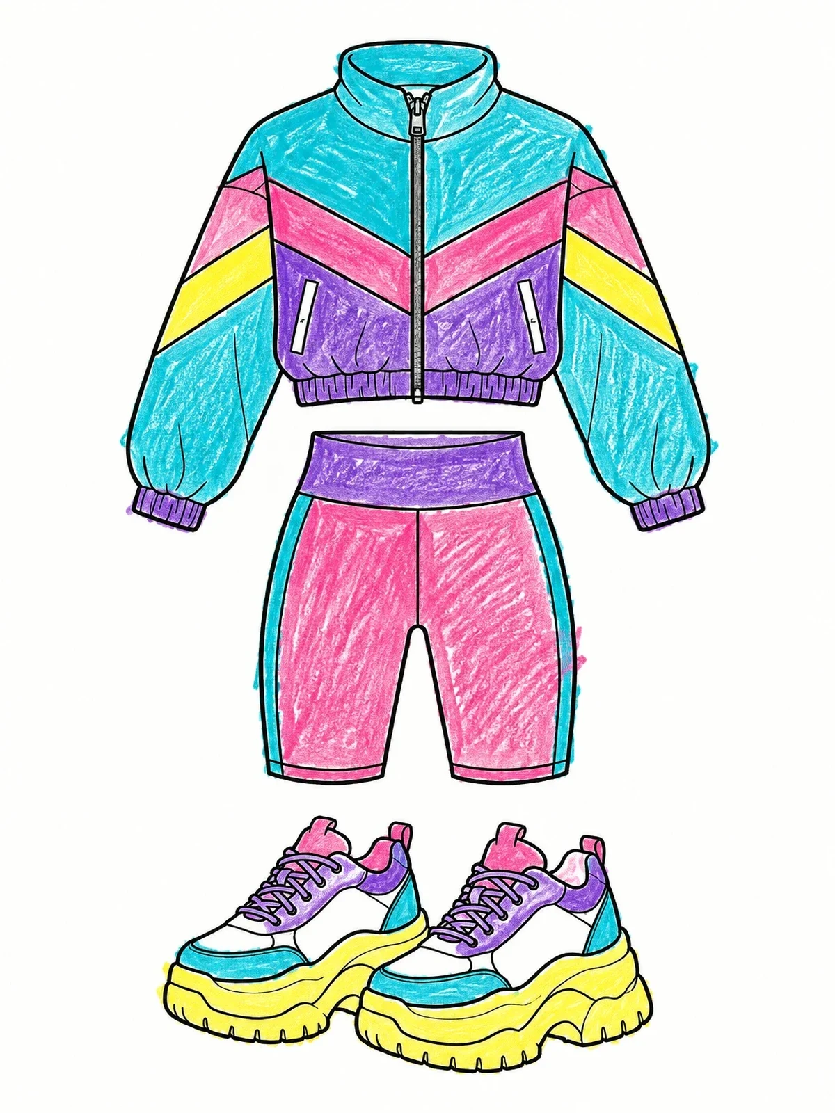 Colored example of the Retro Windbreaker And Sneaker Outfit coloring page