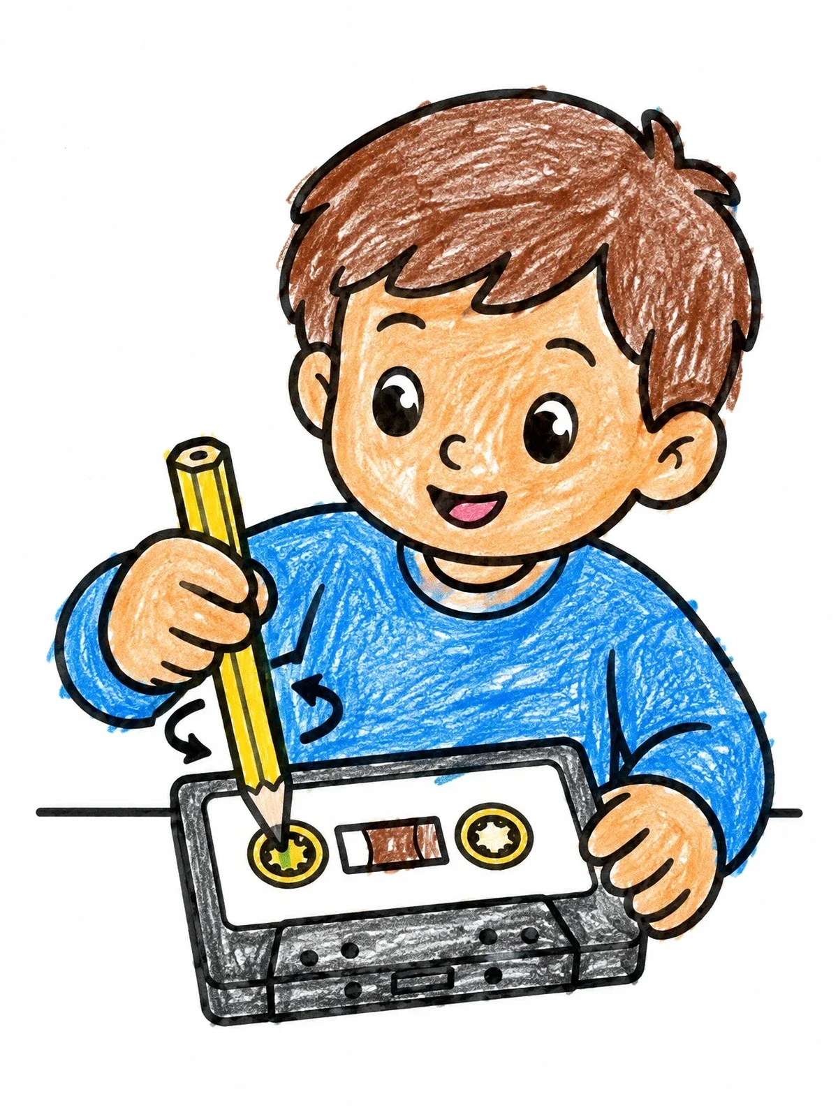 Colored example of the Rewinding A Cassette Tape With A Pencil coloring page