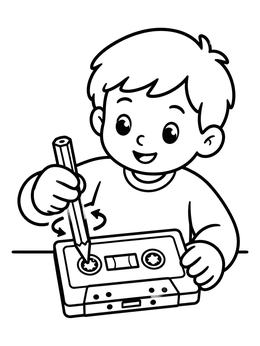 Free printable Rewinding A Cassette Tape With A Pencil coloring page