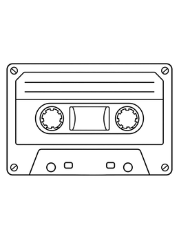 Classic audio cassette featured in the 90s coloring page with clear outlines.