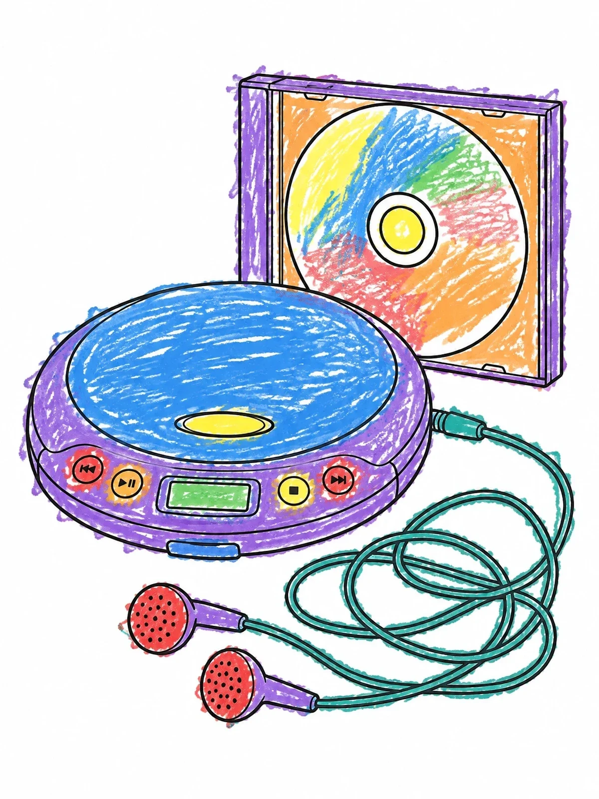 Colored example of the Vintage Portable Cd Player And Earphones coloring page