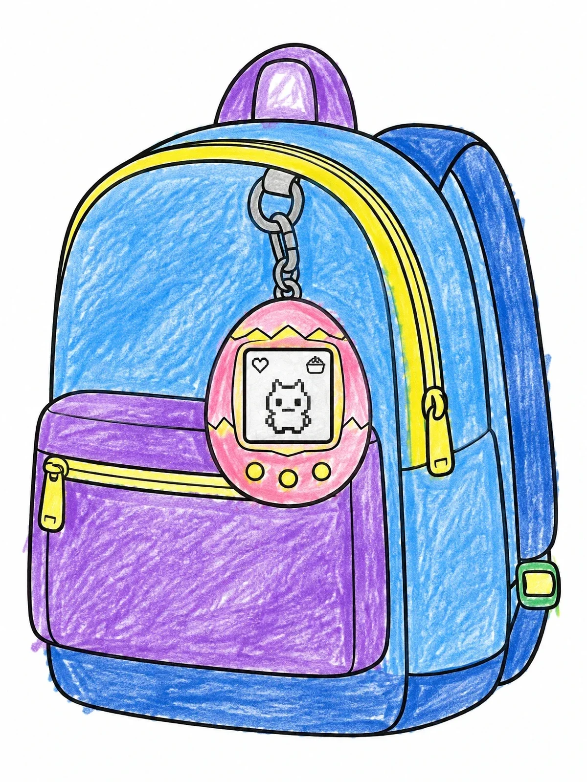 Colored example of the Virtual Pet On Retro Backpack coloring page