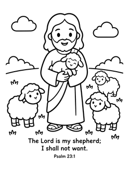 Free printable Good Shepherd With Lambs And Scripture coloring page