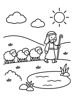 Free printable Good Shepherd Leading Cute Sheep coloring page