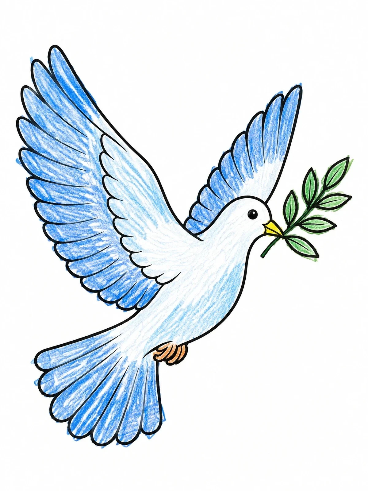 Colored example of the Peaceful Flying Dove With Olive Branch coloring page