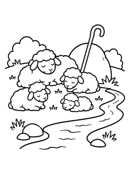 Free printable Flock Resting By Still Waters coloring page