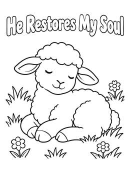 Free printable Resting Lamb He Restores My Soul coloring page