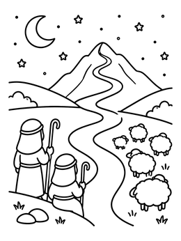Free printable Shepherds Watching Flock On Night Path coloring page